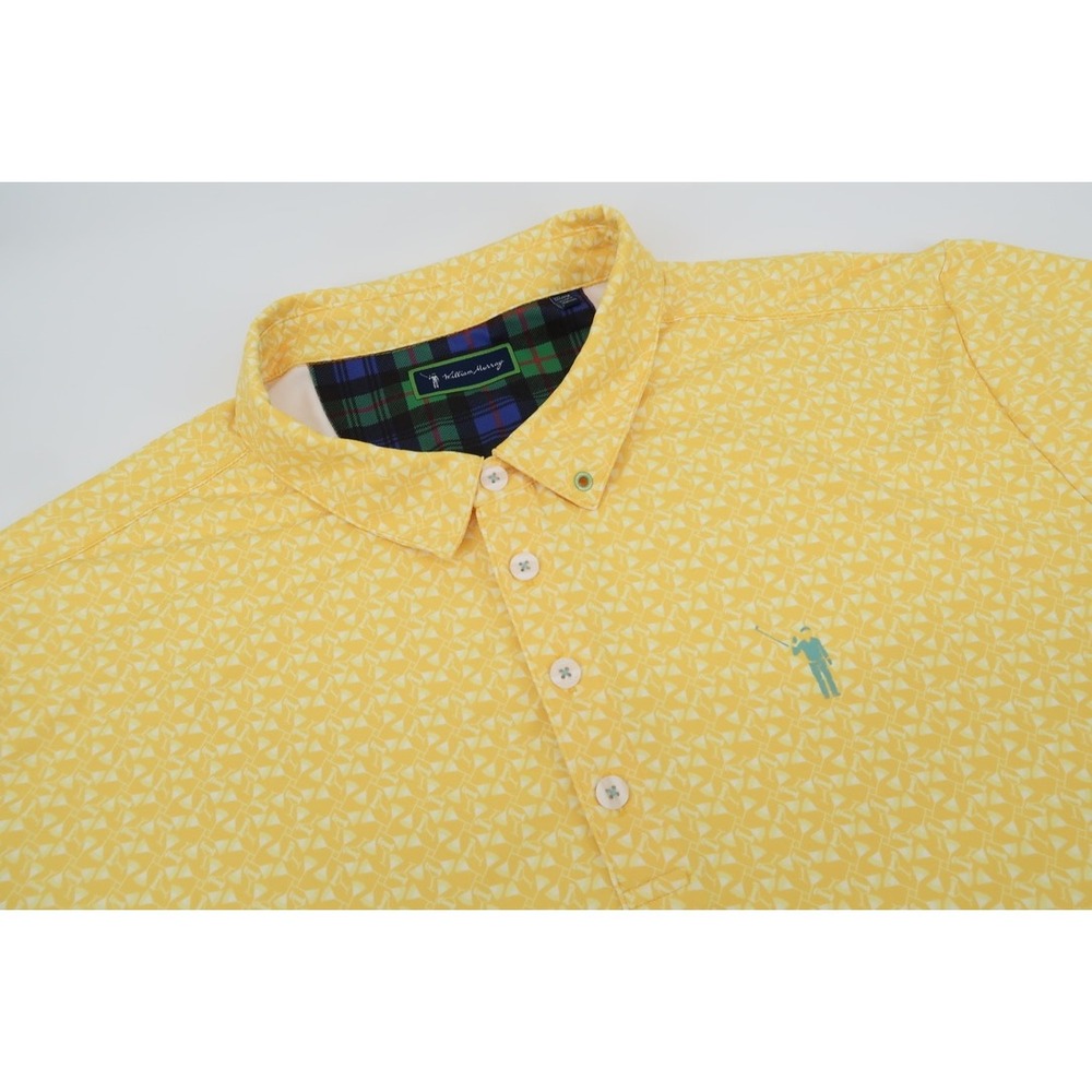 William Murray Golf Polo Mens XXL Yellow Cocktail Print Performance‎ Shirt